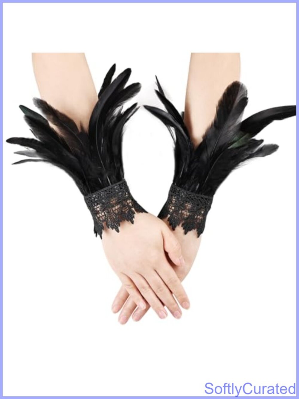 Gothic Lace Feather Gloves Arm Sleeves Mesh Cuff Cosplay Halloween